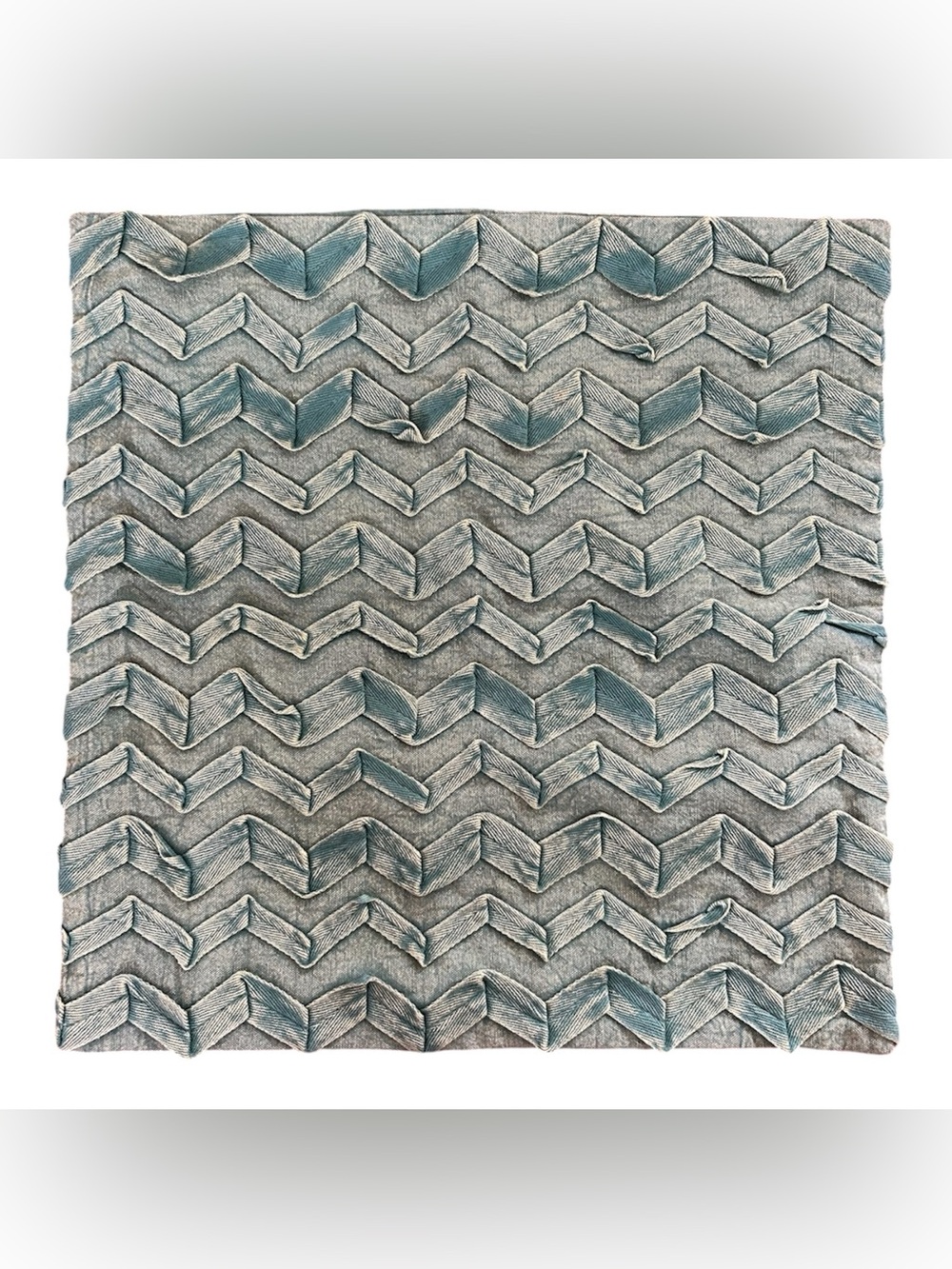 Surya | Blue Denim Chevron Textured 20” x 20” Throw Pillow Cover Zipper Closure